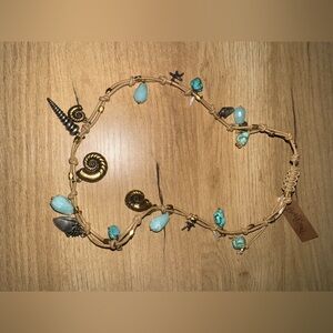 NWT‎ Lucky Brand Coastal Surf Shell Pearl Turquoise Adjustable Necklace Charms